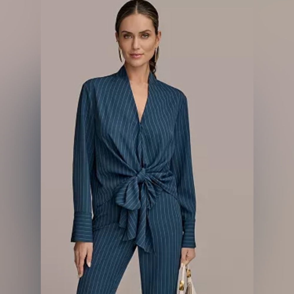 Donna Karan Navy Pinstripe Top